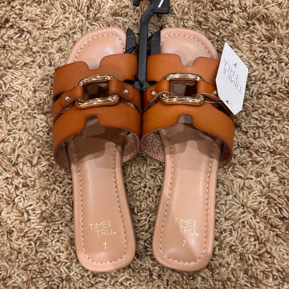 Time and Tru Brown Embellished Slide Sandals, Size 7 - Picture 1 of 8